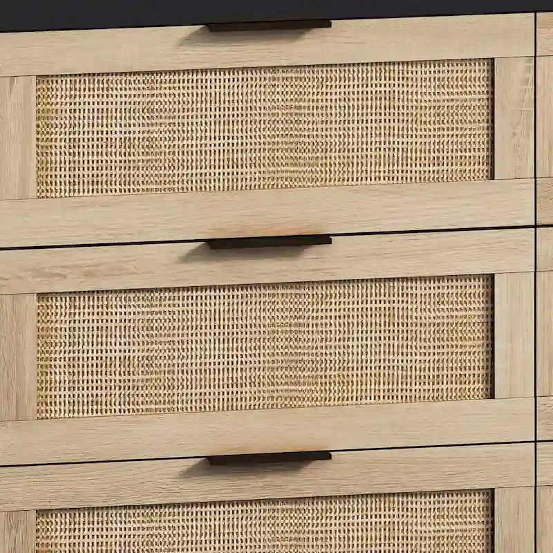 43.316-Schubladen Rattan-Aufbewahrungsschrank mit Rattan-Schubladen, für Schlafzimmer und Wohnzimmer, Schwarz