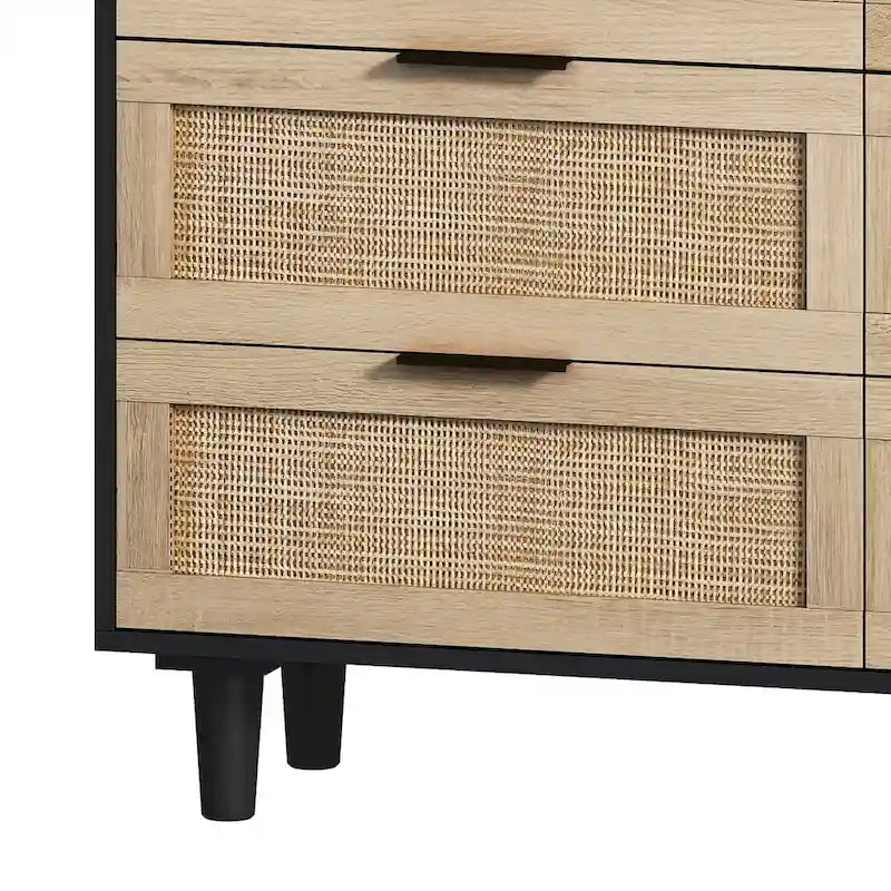 43.316-Schubladen Rattan-Aufbewahrungsschrank mit Rattan-Schubladen, für Schlafzimmer und Wohnzimmer, Schwarz