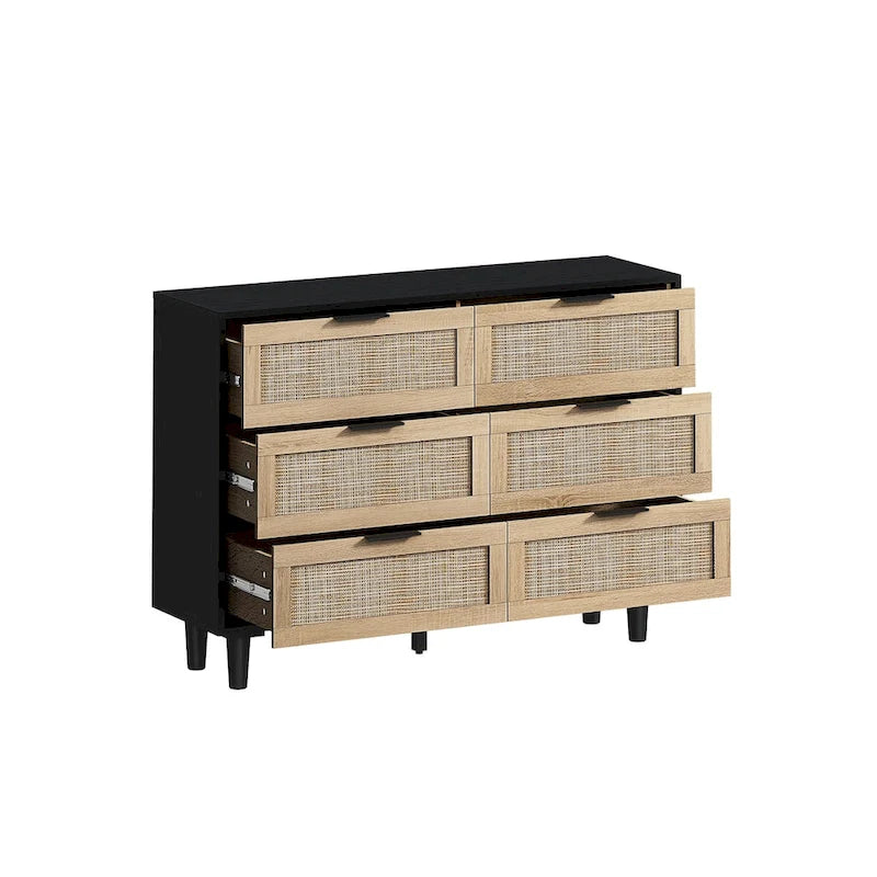 43.316-Schubladen Rattan-Aufbewahrungsschrank mit Rattan-Schubladen, für Schlafzimmer und Wohnzimmer, Schwarz