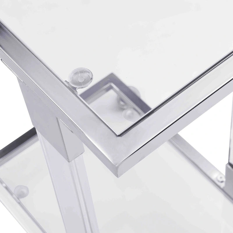 Glass Side Table, Acrylic End Table, Glass Top C Shape Square Table with Metal Base