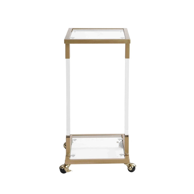 Glass Side Table, Acrylic End Table, Glass Top C Shape Square Table with Metal Base