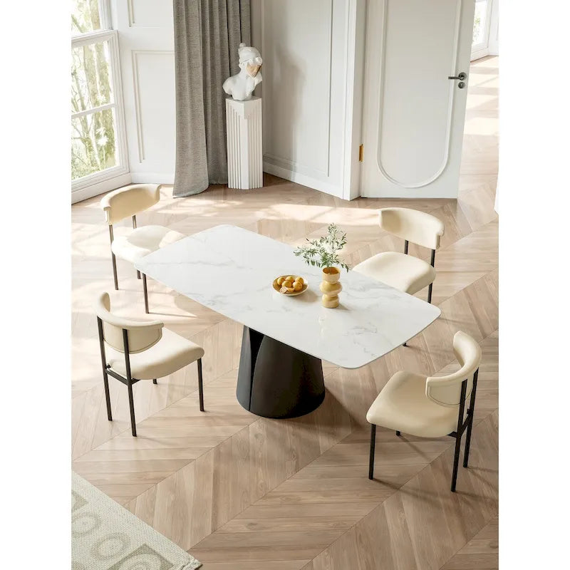 Modern Rectangle White 65 in. Dining Table for 6 Seats - 65D37.4W29.52H
