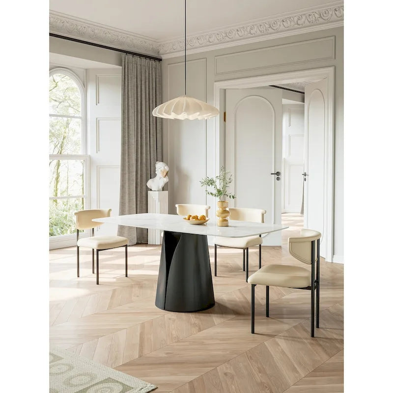 Modern Rectangle White 65 in. Dining Table for 6 Seats - 65D37.4W29.52H