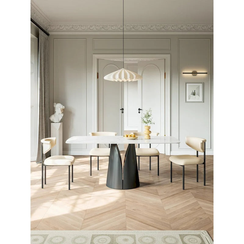 Modern Rectangle White 65 in. Dining Table for 6 Seats - 65D37.4W29.52H