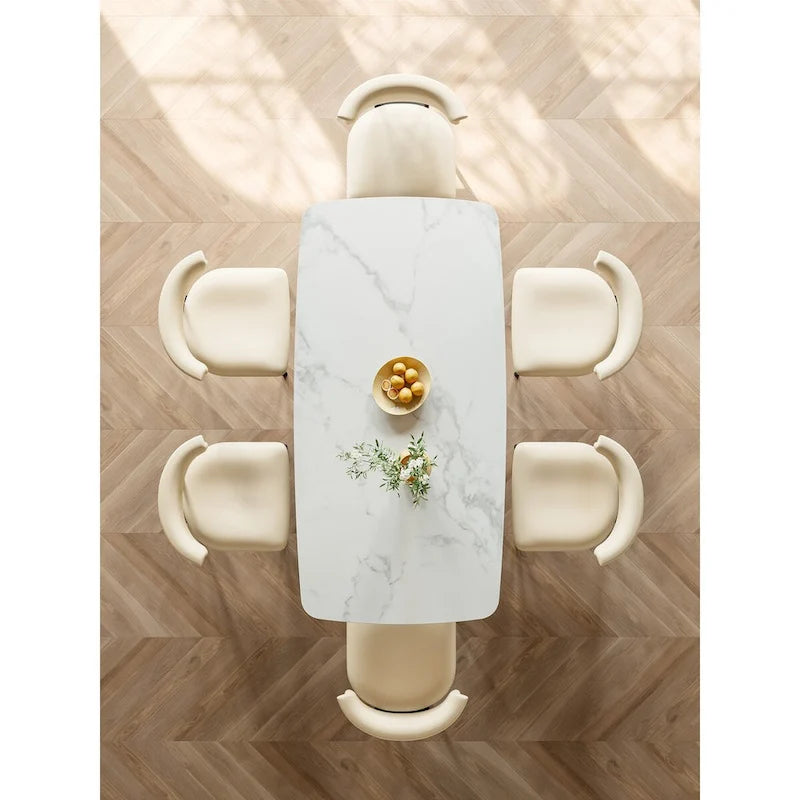 Modern Rectangle White 65 in. Dining Table for 6 Seats - 65D37.4W29.52H