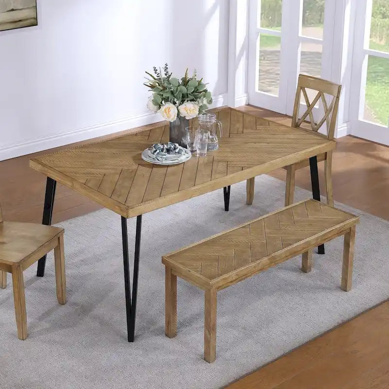 Panca da ingresso o sala da pranzo in legno con motivo chevron, lunghezza 44