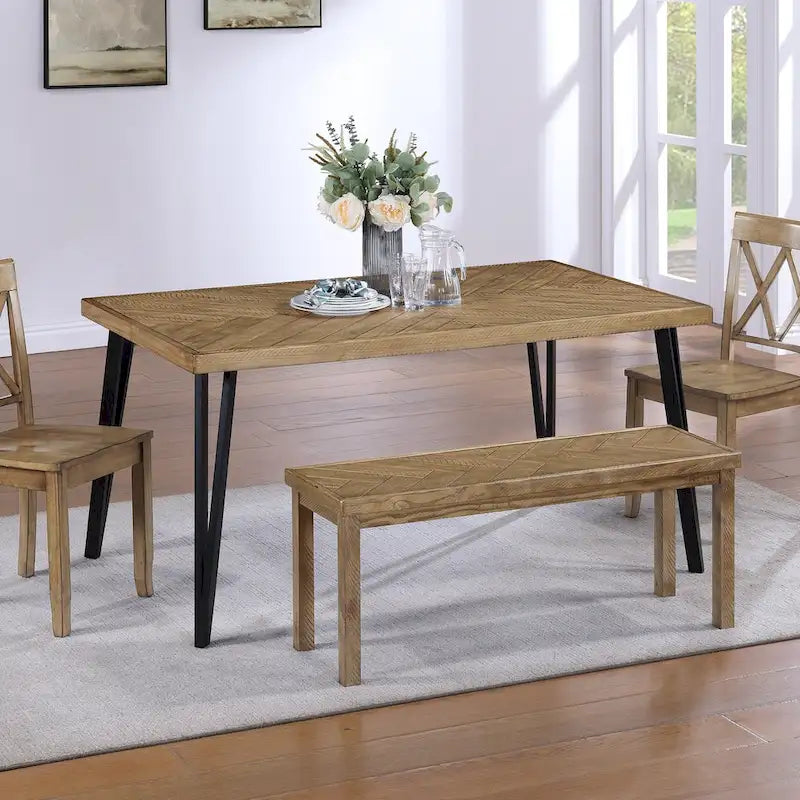 Panca da ingresso o sala da pranzo in legno con motivo chevron, lunghezza 44
