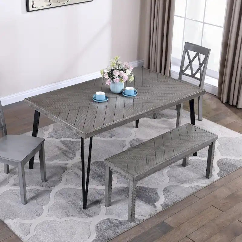 Panca da ingresso o sala da pranzo in legno con motivo chevron, lunghezza 44