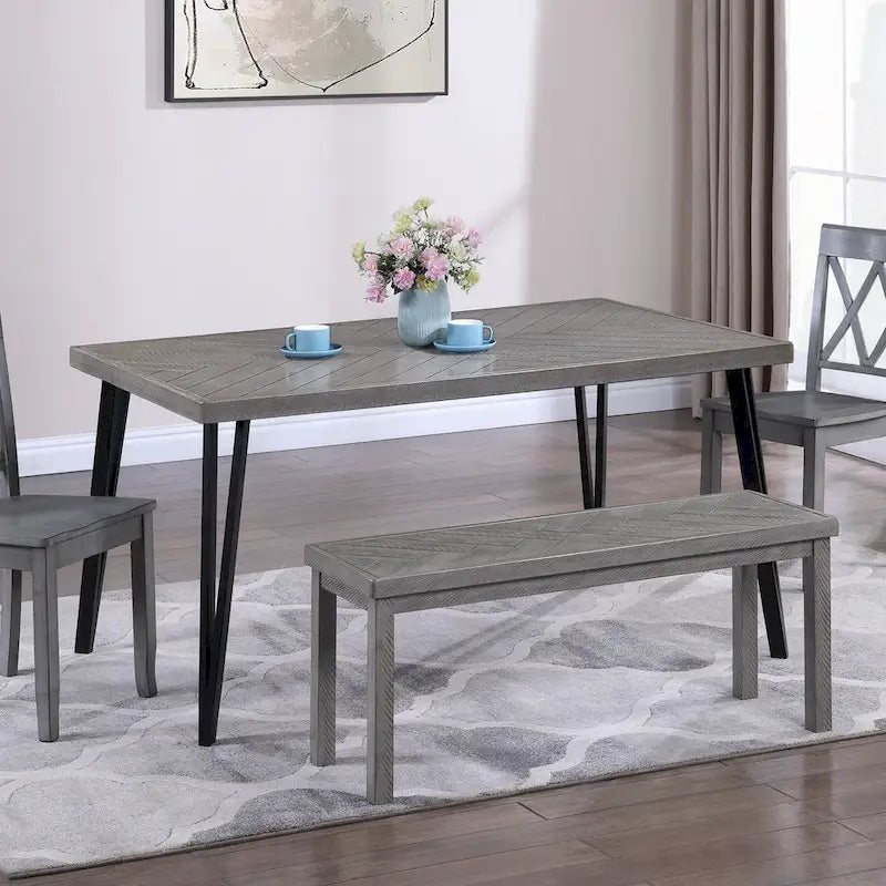 Panca da ingresso o sala da pranzo in legno con motivo chevron, lunghezza 44