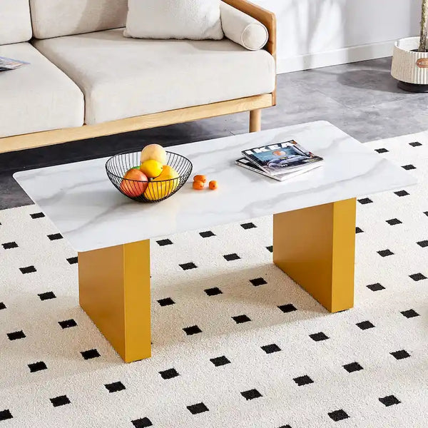 Modern minimalist Tempered glass with sticker desktop coffee table and dining table, paired with golden MDF decorative