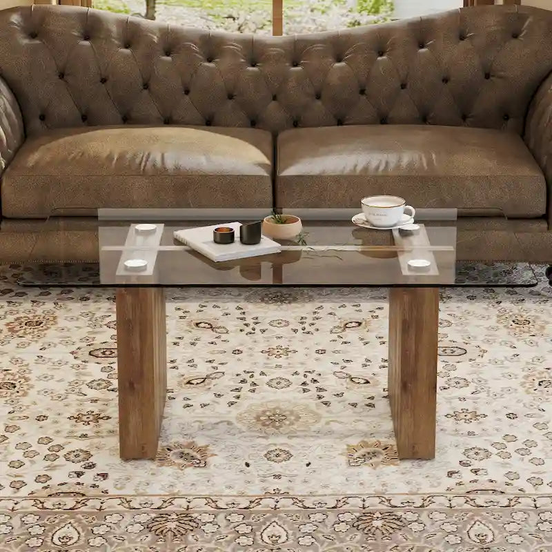 Modern minimalist Tempered glass with sticker desktop coffee table and dining table, paired with golden MDF decorative