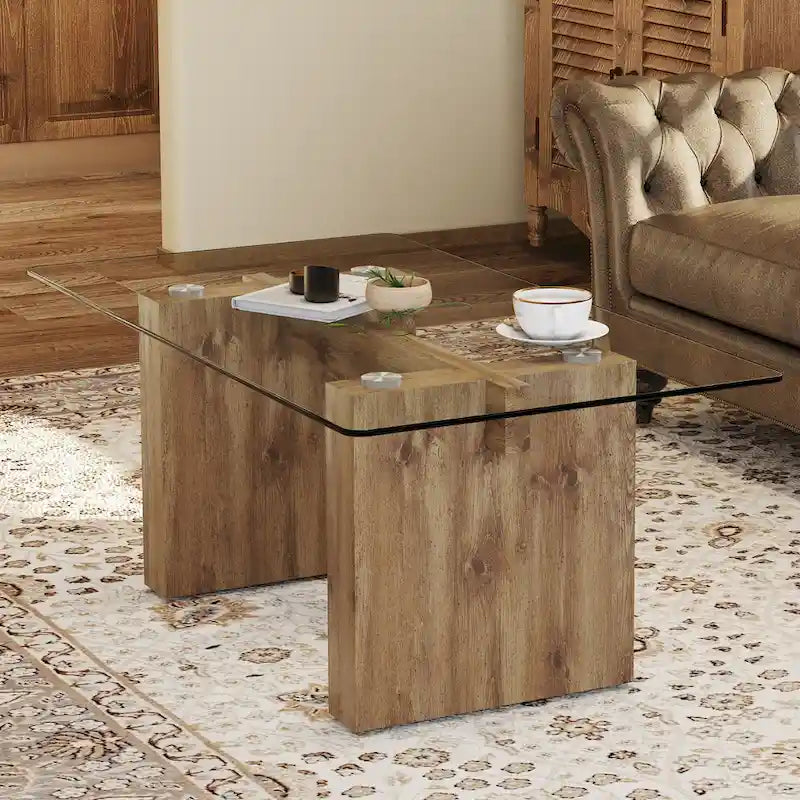 Modern minimalist Tempered glass with sticker desktop coffee table and dining table, paired with golden MDF decorative