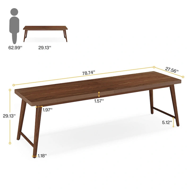 78.7 extralanger Schreibtisch für 2 Personen aus Holz mit Metallbeinen